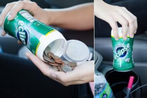 Makeshift car coin holder.