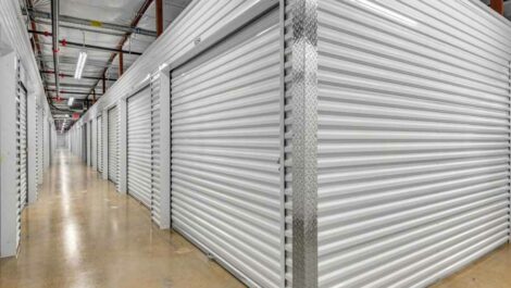 Indoor storage with garage like doors.