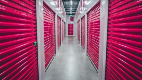 Hallway of indoor storage facility.