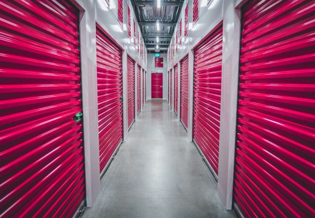 Hallway of indoor storage facility.