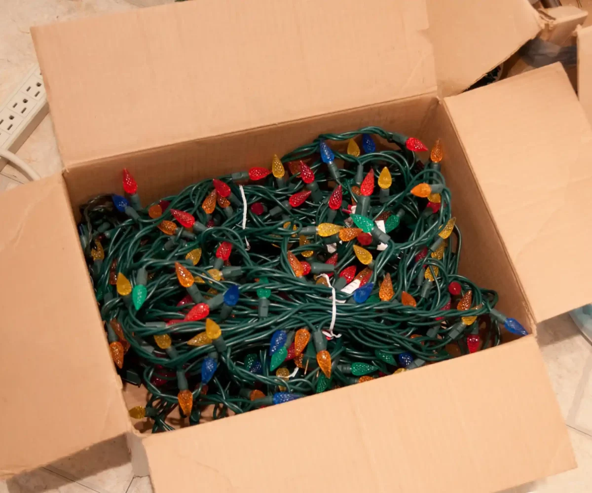 A box of Christmas lights